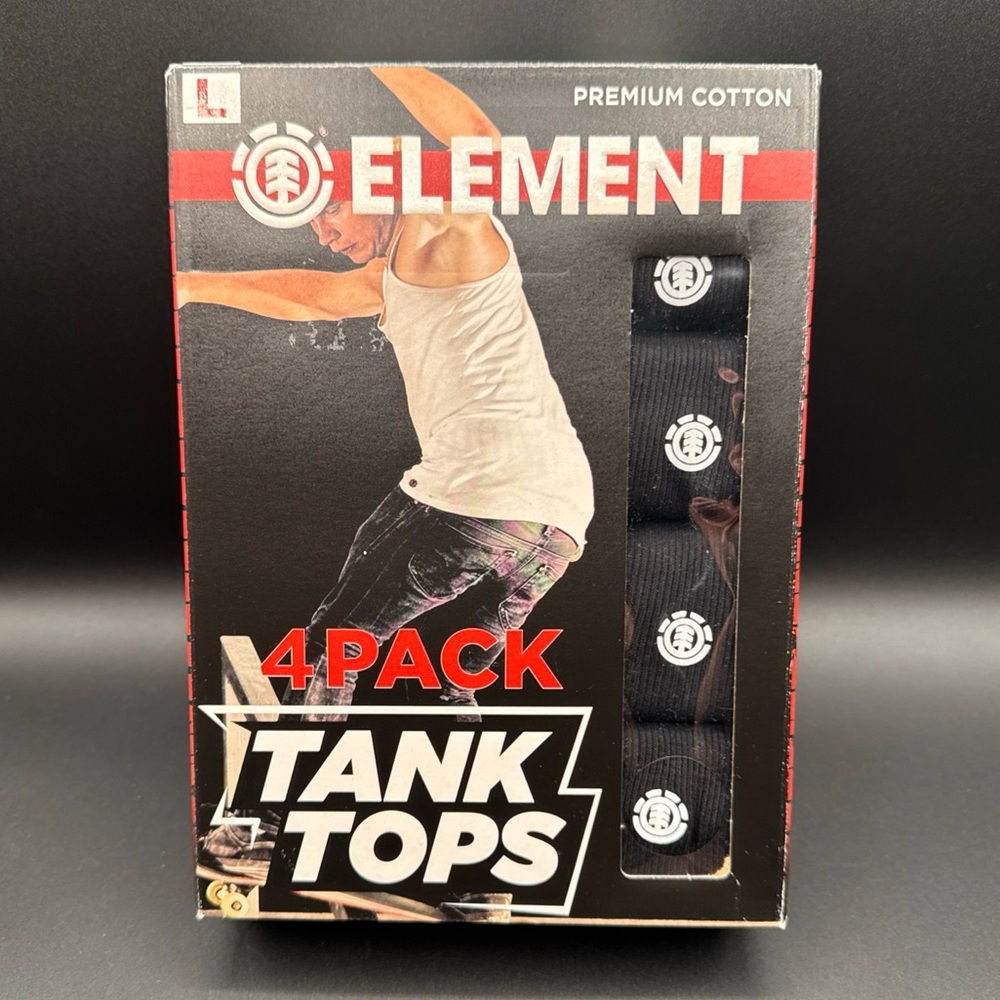Element 4 Pack Skateboards Tank Top Black Sz L 42-44 Premium Cotton Tag Free NWT